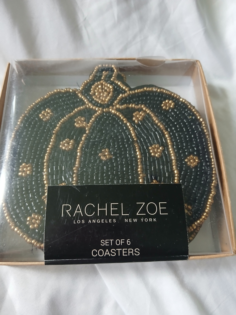 Rachel Zoe Black and Gold Beaded Coaster Set (Set of 6)